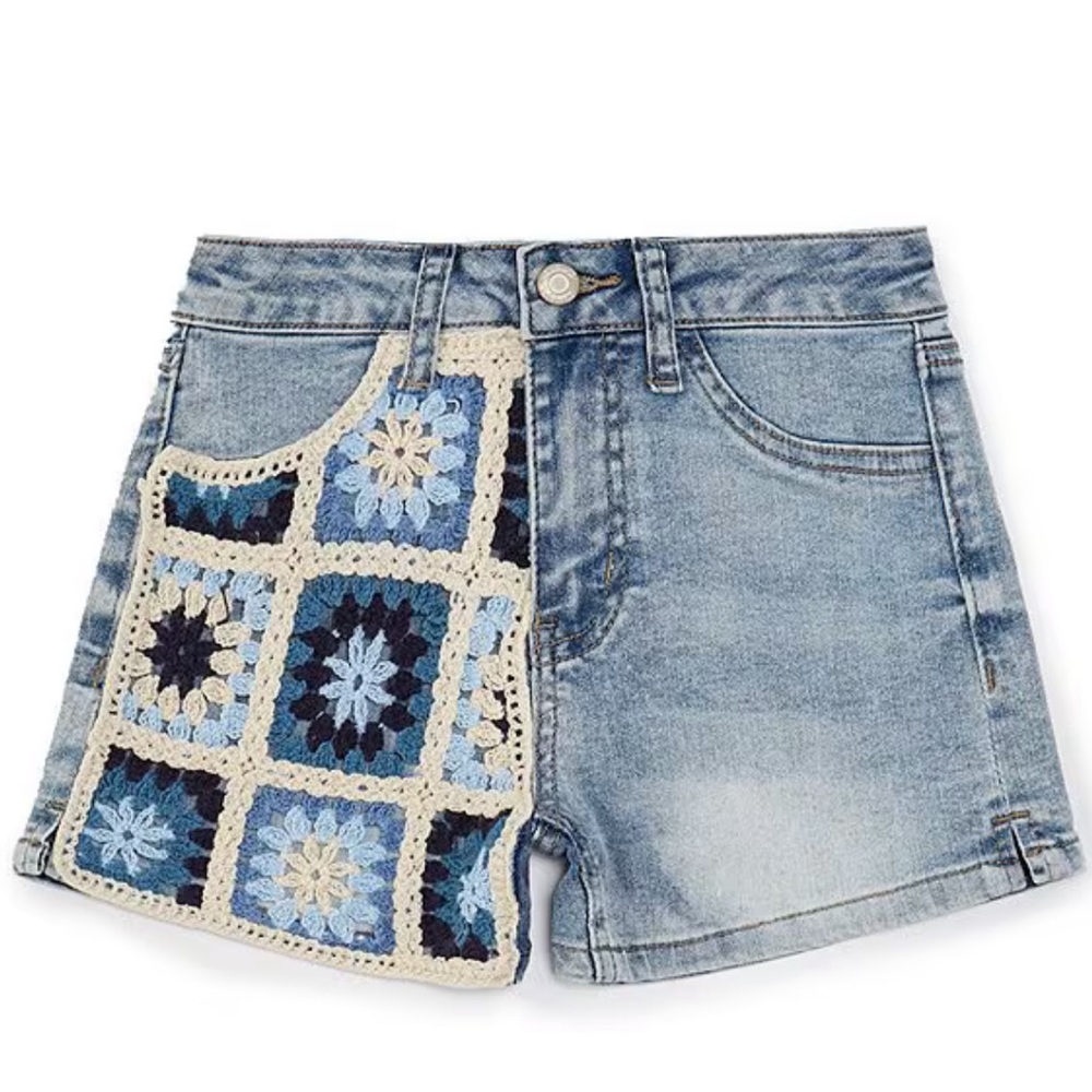 Denim Crochet Patchwork Girl's Shorts